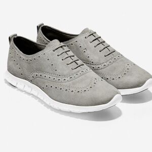 Cole Haan ZeroGrand Oxford Sneaker Sole Wingtip Gray Suede Perforated Size 7
